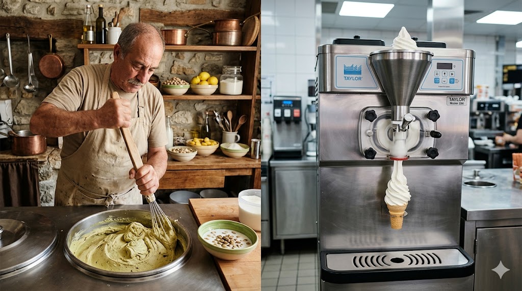 Tarrina de helado artesano en congelador