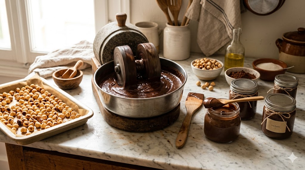 Proceso artesanal de elaboracion de crema untable con avellanas y chocolate